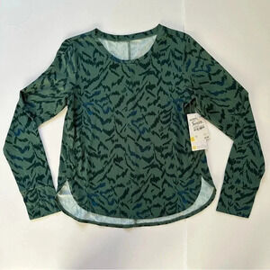 Zella Girl Print‎ Curved Hem T-shirt In Green Myrtle Frankie Zebra NEW L 10/12